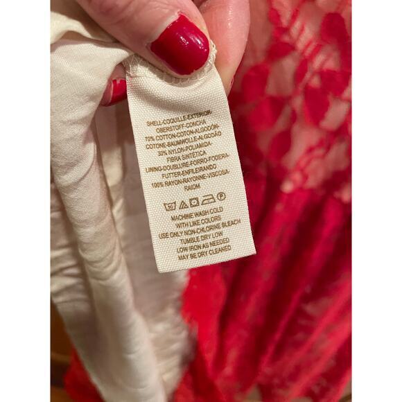 Free People FP Women 2 Floral Mesh Lace Mini Dress Red Lace Overlay 3/4 Sleeves - Picture 14 of 14